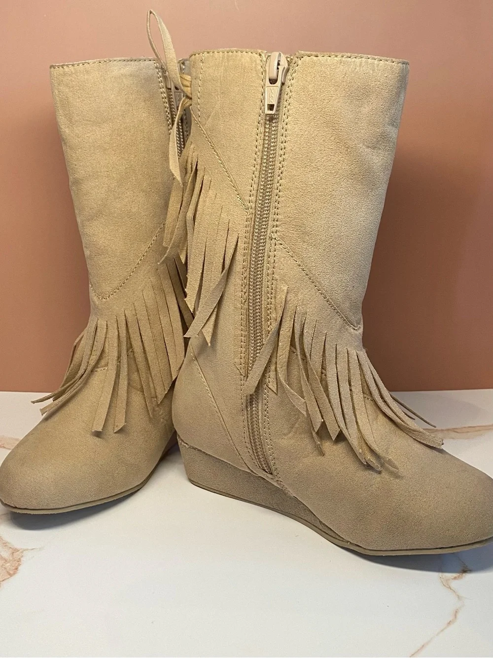 Gymboree Girls Tan Fringe Faux Suede Wedge Boots Size 10